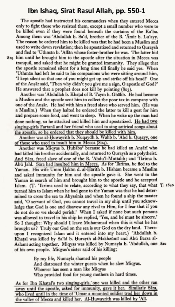 Ibn Ishaq on Killing Critics